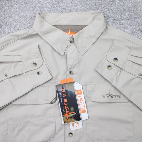 Habit River Guide Shirt NWT Mens XL Beige Polar-Factor UPF 40+ Vented L/S Button - Picture 1 of 16